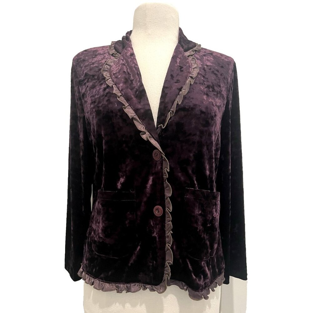 Dantotsu Steampunk Gothic Dark Fairy Purple Crushed Velvet Blazer Size S Stretch